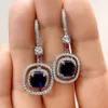 S3330 Fashion Jewelry Dangle Earrings For Women Light Luxury Geometric Blue Zircon Earrings