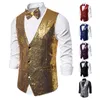 Gilet uomo uomo oro lucido paillettes glitterato blazer impreziosito gilet night club festa di nozze cantanti abbigliamento 221117