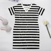 Plus Size Kleider Gold Punkte und Streifen Kleid Modern Art Print Korean Fashion Casual Female Frühling V-Ausschnitt Kawaii Geschenk