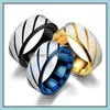 Полосы кольца из нержавеющей стали Cross Grain Ring Ring Blue Gold Пара группы кольца Женские мужские модные украшения подарки подарки Drow Dhnrj