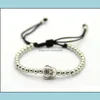 Bracelets de charme 4mm perles de cuivre tissage or et argent couleur rire tête de bouddha bijoux tressage rame bracelets livraison directe Dhyz4