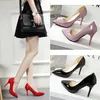 Plus Size 34-40 Wedding Shoes Pointed Toe Pumps Patent Leather Dress High Heels Boat Blue Wine Red