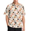 남자 캐주얼 셔츠 귀여운 동물 하와이 셔츠 만화 닭 패턴 남자 소설 블라우스 여름 짧은 소매