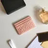 CC luxe designer kaarthouder dames portemonnee krediet portefeuilles dames klassieke gewatteerde rozenkaart tas mode schapenki pick -up mouw roze clip32