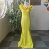 Sukienki swobodne seksowne sukienki wieczorowe Designer Marka Summer 2022 Off Rame Ruffle Yellow Long Bodycon długość podłogi