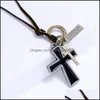 Pendant Necklaces Letter Id Enamel Jesus Cross Necklace Adjustable Leather Chain Pendant Necklaces For Women Men Punk Fashion Jewelr Dhs8O