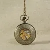 Montres De Poche De Luxe Steampunk Montre Mécanique Pour Hommes Femmes Squelette Cas Vintage Fleur Chiffres Romains Cadran Fob Chaîne Pendentif Horloge