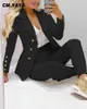 Costumes pour femmes Blazers CM.YAYA femmes pantalons costumes solide simple boutonnage Blazers hauts crayon pantalon deux 2 pièces ensembles bureau dame mode tenue automne T221027