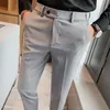 Calça masculina homens primavera no verão negócio formal sólido casual coreano slim fit terno de casamento calças sociais plus size 38 221117