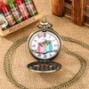 Vintage Style Pocket Pocket Pocket Half Hunter Design Night Owl Pattern Men Women Quartz Analog Watches com suéter FOB Chain Gift to Kid