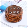 Bangle Weave Braid Wide Cross Leather Bangle Cuff Mtilayer Wrap Button Adjustable Bracelet Wristand For Men Women Fashion Jewelry Bl Dhjvu