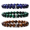 Bracelet de perles en pierre naturelle oeil de tigre Agate indienne brin d'onyx noir bracelets de charme en acier inoxydable bracelet hommes femmes bijoux de mode