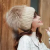 Kvinnors riktiga mink p￤ls hatt r￤v p￤ls beanie cap vinter varmt huvudkl￤der skidresor