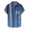 Chemises décontractées pour hommes Hommes imprimés hawaïens à manches courtes boutonnées plage hommes t-shirt coton t ensembles long col de tortue