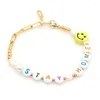 스트랜드 진주의 Fadeless Gold Bead Bracelet 여성 편지 문자 팔찌 여름 선물 수제 2022 주얼리 미소 담수 담수