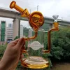 Narghilè Bong in vetro spesso giallo con filtri a nido d'ape Perc Piccolo tubo piegato Dab Rig Pipa ad acqua per fumare