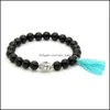 Charm armband design grossist 10 st/parti 8mm naturlig svart onyx sten pärlor blå och himmel tassel buddha huvud par armband drop d dhozq