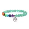 Pulseras con cuentas de piedras preciosas Hebra Árbol de la vida Encanto Yoga 7 Chakra Amatista Ojo de tigre Turquesa Pulsera de piedra natural para mujer Joyería de moda