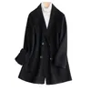 Women's Wool Blends Autumn Midi Length Coat Turn Down Collar Drouble Button Design 100% Gray Black en Casaco Feminino 221117