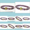 Beaded Wholesale 8Mm Top Quality Natural Amethyst Stone Beads Realgold Plated Lion Head Energy Bracelets Mens Jewelry Gift Drop Deliv Dhowx