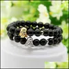 Charm Bracelets 1Pcs Cz Beads Charm Bracelets With 8Mm Matte Agate Stone Black Onyx Fashion Mens Jewelry Drop Delivery Dhblc