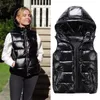 Gilets pour femmes Femmes hiver capuche courte couleur vive coton rembourré veste sans manches femme gilet 221116