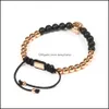 Braccialetti con ciondoli Gioielli di moda all'ingrosso 10 pezzi / lotto 6 mm pietra opaca perline in ottone Clear Cz Eye Male Skl Rame Bracciali Mens Bracciale D Dhdig