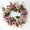 Fleurs décoratives 35 cm couronne de porte d'entrée grande guirlande artificielle rose fleur tenture murale couronnes de simulation décoration de fête de mariage à la maison