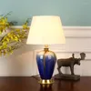 Lampes de table Bleu Céramique Led Lampe Lit Chambre Foyer Moderne Pays Haut De Gamme Bureau Liseuse D12