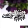 Bandringen Sier Crown Ring 3 in1 afneembare knokkel ringen band vrouwen mode sieraden cadeau drop levering dhxpv