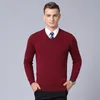 Herentruien Hoge kwaliteit Mens Pure Wool Sweater Lange mouw Herfst Winter Male Man Man Solid V-Neck Cashmere Pullovers