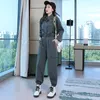 Women's Two Piece Pants 2022 Spring Autumn Coffee Color Safari Style Set Female Korean Fashion Drawstring Top Casual Cargo