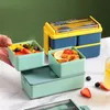 صندوق ثنائي الطوابق مع أدوات المائدة على الطراز الياباني العمل المدرسي Microwavable مقسمة البلاستيك صناديق الغداء المطبخ تخزين الطعام