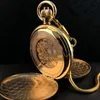 Pocket Watches Vintage Gold 2 Sides Open Case Watch Mechanical Hand-winding Mens Women Pendant With Chain Clock