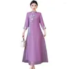 Etniska kläder 2022 Kinesisk traditionell chiffongbroderi Elegant Hanfu Qi Pao A Line Art Dress Fairy Women Graciful Cheongsam A655