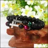 Bracelets de charme 1pcs bijoux totem religieux 8mm mat onyx couleurs perles de pierre d'oeil de tigre avec clair cz croix royale jésus bracelets dhisl