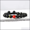 Charm Bracelets Religious Jewelry Wholesale 10Pcs/Lot 8Mm Natural Lava And Matte Agate Stone Beads With Om Mani Padme Hum Rame Brace Dhqzw