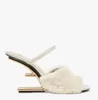 Elegant Brand First Women's Sandals Leather Strap F-Shaped Engraved High Heel Shoes Muller Gold Metal Party Dress Open Toe Slippers EU35-43