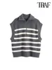 Women's Vests TRAF Women Fashion Front Zip Loose Striped Knit Vest Sweater Vintage High Neck Sleeveless Female Waistcoat Chic Tops 221117
