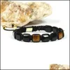 Bracelets à breloques Joli cadeau Pierre Pseras En gros 10 Pcs / Lot 8X8Mm Onyx noir naturel et perles carrées en œil de tigre Soutien-gorge tressé géométrique Dhbkz