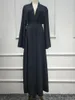 Roupas Étnicas Femininas Dubai Abaya Quimono Clássico Frente Aberta Cor Sólida Cinto Cardigan Manga Comprida Robe Islâmico Árabe Turquia Modest Hijab