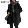 Women's Wool Blends CHIC VEN Women Blend Coat Solid Mid Long en Blazer Thick Warm Blouse Overcoat Office Lady Tops Autumn Winter 221117