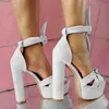 Rontic Handmade Women Platform Sandaler Ankle Strap Knot Chunky Heels Open Toe Gorgeous Fuchsia White Cosplay Shoes US Size 5-20