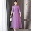 Etniska kläder 2022 Kinesisk traditionell chiffongbroderi Elegant Hanfu Qi Pao A Line Art Dress Fairy Women Graciful Cheongsam A655