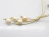 Choker Beauty Pink Growth Drop Pearl 10mmx12mm 4beads Necklace 20inches Brown Rope Pendant