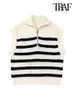 Women's Vests TRAF Women Fashion Front Zip Loose Striped Knit Vest Sweater Vintage High Neck Sleeveless Female Waistcoat Chic Tops 221117