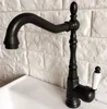 Keukenkranen wassen bekkenkraan met olie-gerubbeerde koperen zwenkspuit badkamer wastafel kou en water mixer tap dekbevestiging kranen dnf387