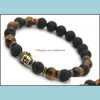 Cuentas de piedra de lava con cuentas Buda Hombres Pulseras Oro Astilla y Bronez Pulsera de yoga negra Unisex Joyería de entrega de gota DH3ID