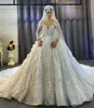 3D Flowers Wedding Dress Saudi Arabia Sexy Sheer V Neck Long Sleeve Bridal Gowns Romantic Bride Dress Robe De Mariee