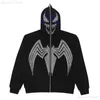 Men's Jackets Sketon Oversized Full Zip Up Over Face Evil Skull Y2k Rhinestone Diamond Hoodies Harajuku Grunge Goth Punk Women Men 2022 New 1117H22